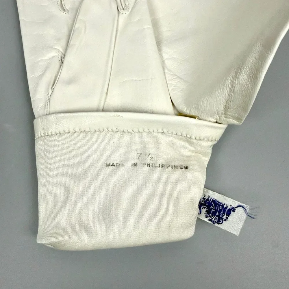 NWT Miss Aris White Ivory Leather Gloves Silk Lining Vintage size 7,5